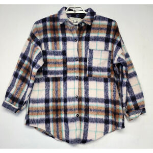 Davi & Dani Shacket Jacket Womens Small Blue White Plaid Flannel Button Front